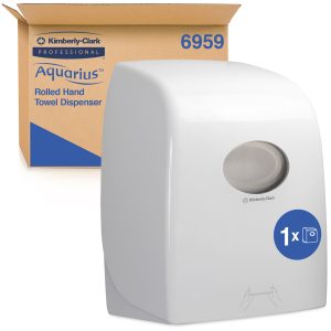 AQUARIUS® 69590 Hard Roll Hand Towel Dispenser, White Lockable ABS Plastic, Compatible with 1005 & 6668 Codes