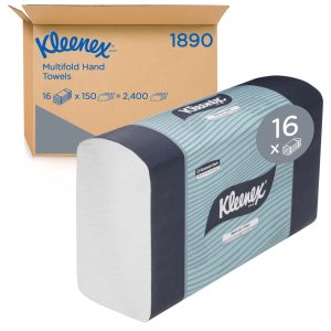KLEENEX® 1890 Multifold Hand Towel, White 24cm x 23.3cm, 150 Towels/Pack, 16 Packs/Case